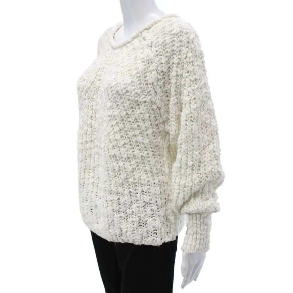 Free People Womens Pullover Sweater Ivory Cotton Round Neck Long Sleeve Size M